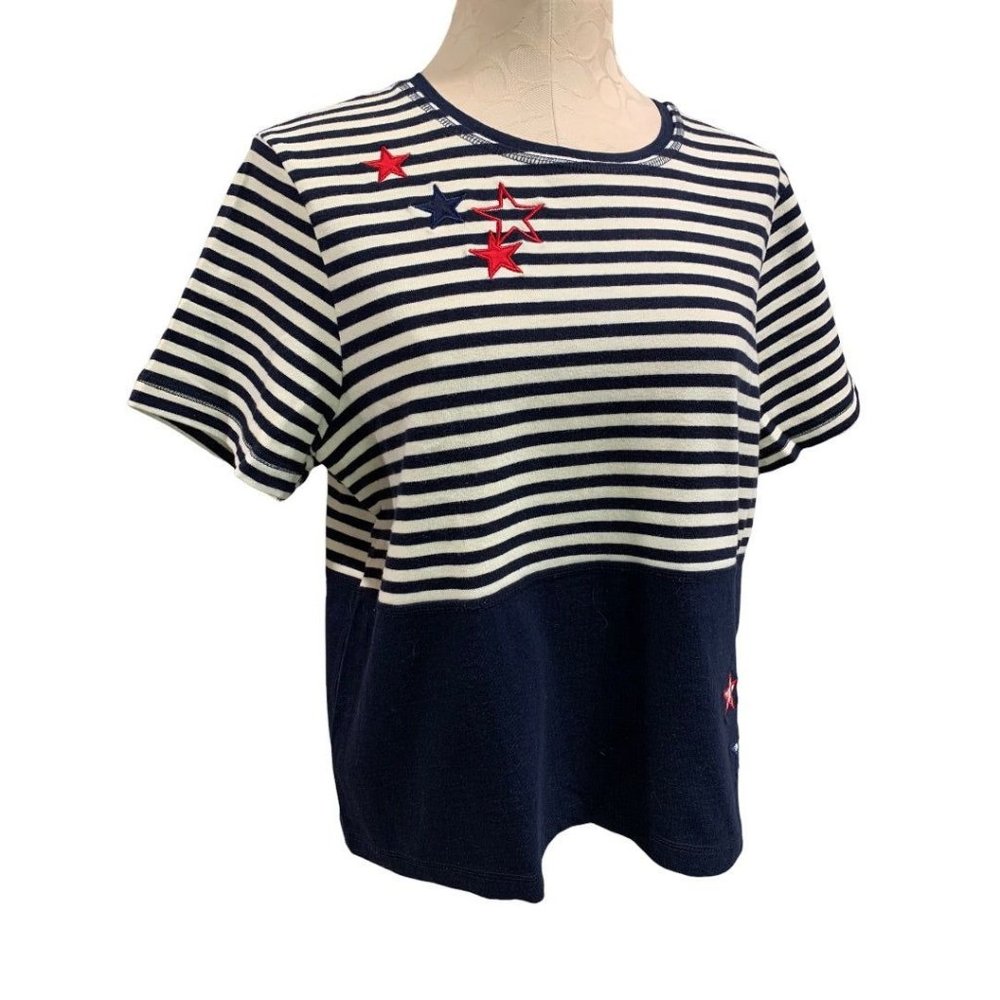 Large‎ Onque Women's Americana Retro Style Striped Short Sleeve Tshirt